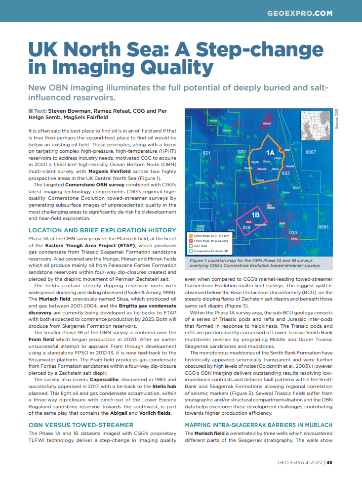 First-page view of Geo Expro 4-22 Bowman et al. UK North Sea: A Step Change in Imaging Quality