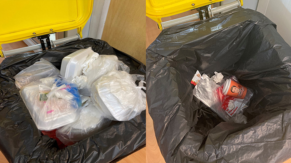 Office trash bins before and after the campaign started