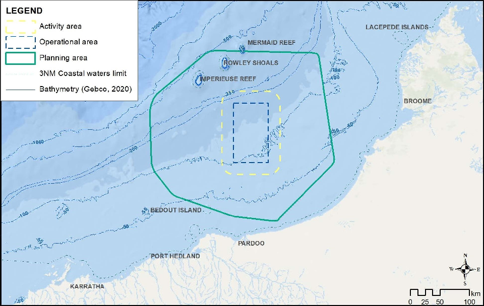 CGG plan for Sauropod 3D Marine Seismic Survey, located in the eastern Bedout Sub-basin